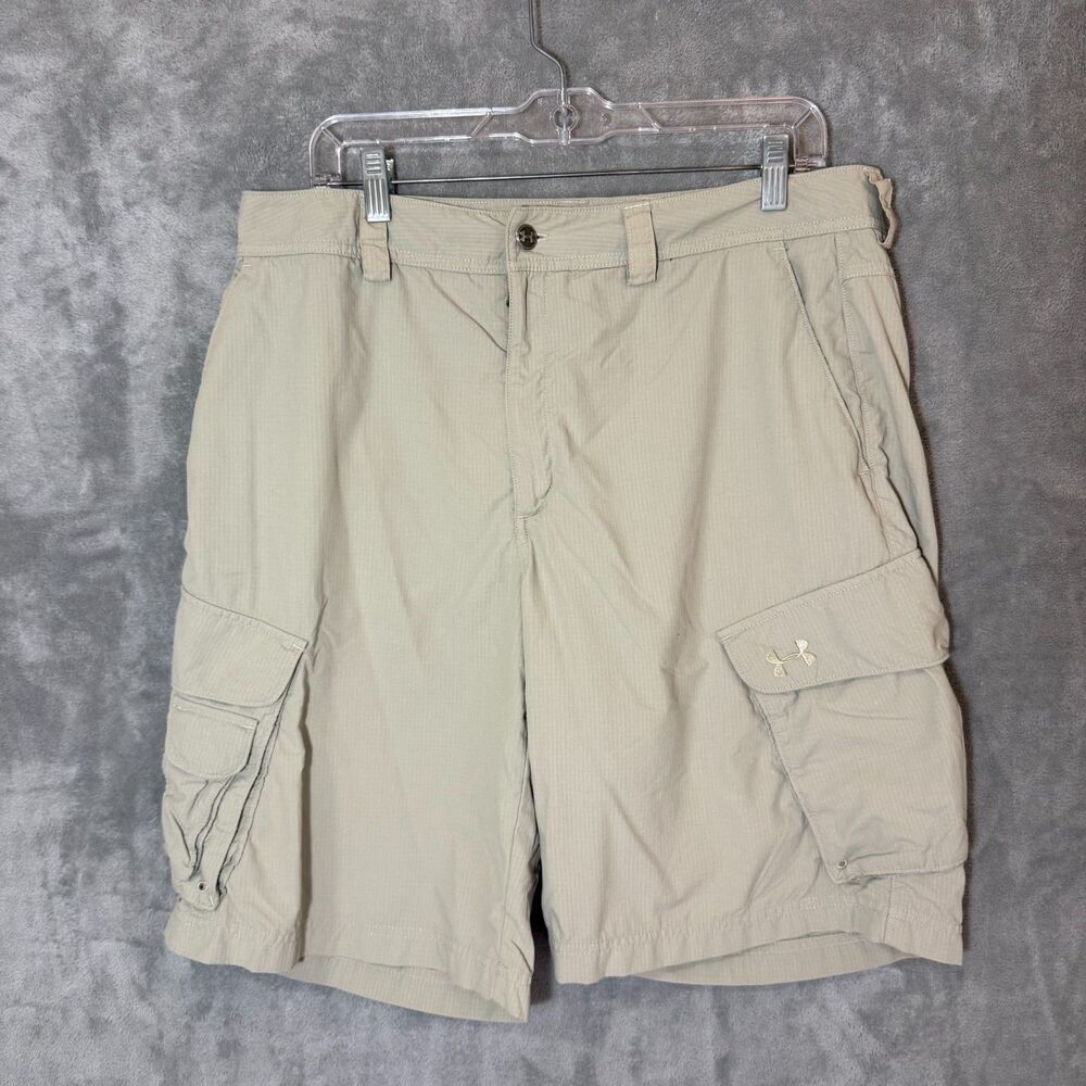 Under Armour Men 36 Khaki Nylon Ripstop Cargo Shorts Outdoor Hiking 207276 READ